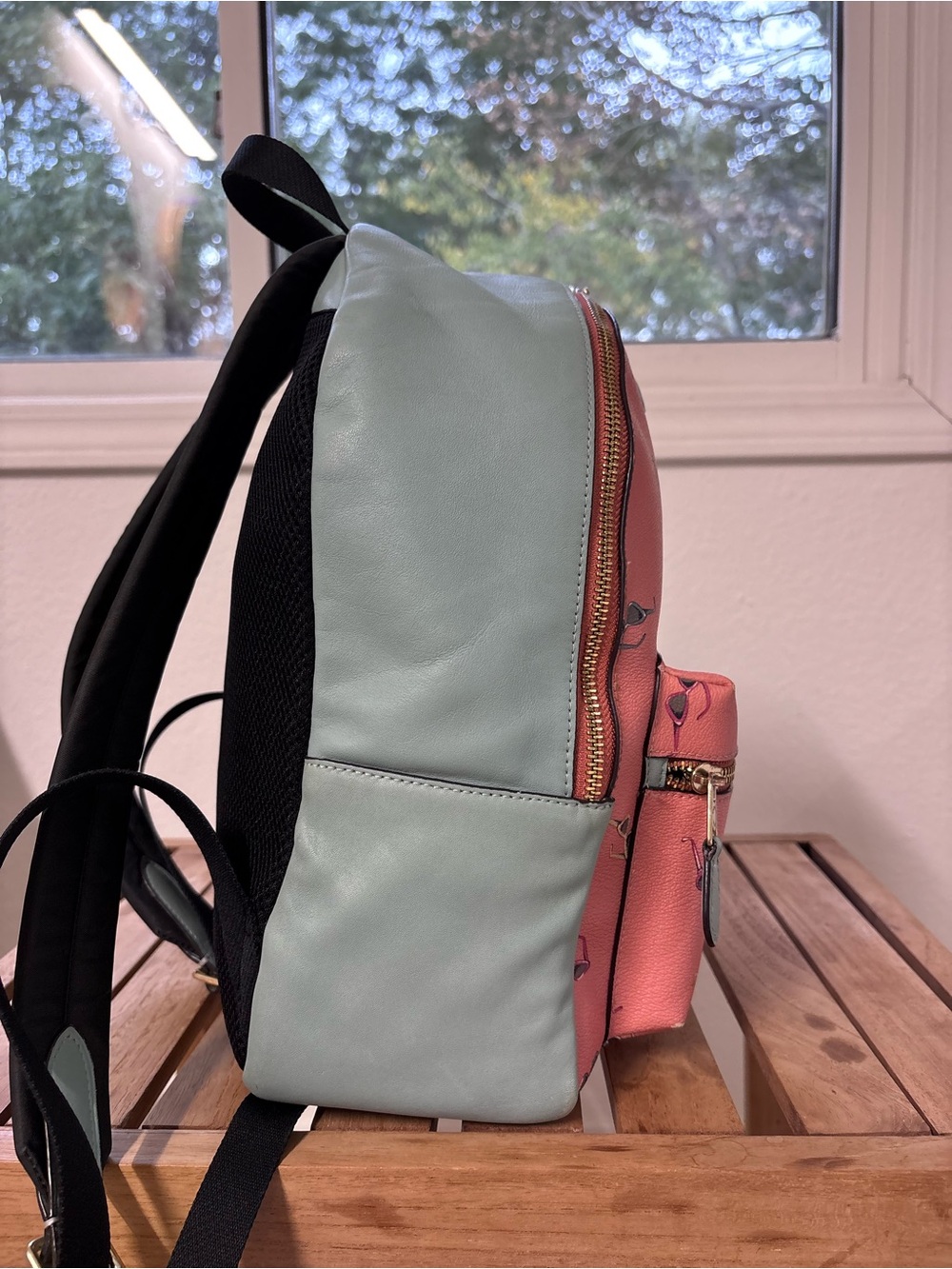 Coach Coral Mini Backpack with Pale Blue Trim and Sunglass Print - Picture 4 of 16
